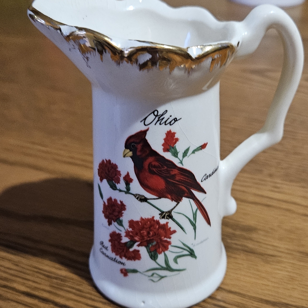 Ohio Cardinal Ceramic Pitcher with Gold Trim